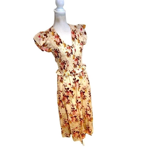 Nwot Sea New York Esme midi floral dress smocked tiered skirt cap sleeves size 6 - Picture 7 of 16